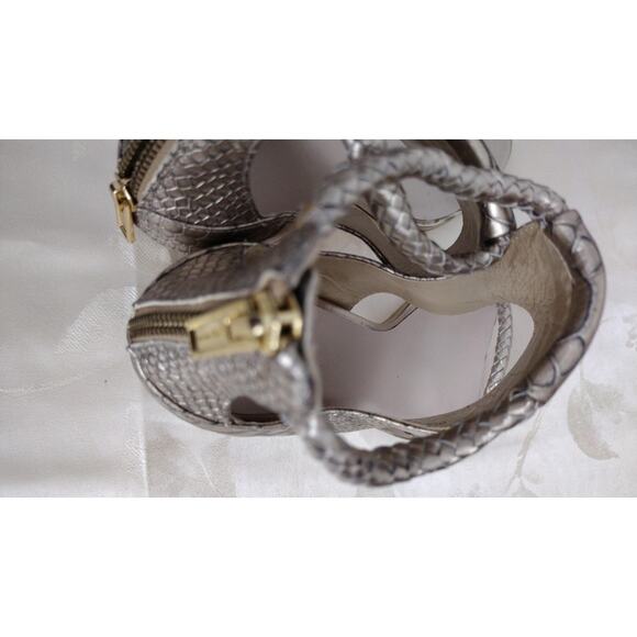 Cole Haan Shoes Womens Size 10.5 Metallic Pewter Sandals Snakeskin Zip Gold - Picture 9 of 9